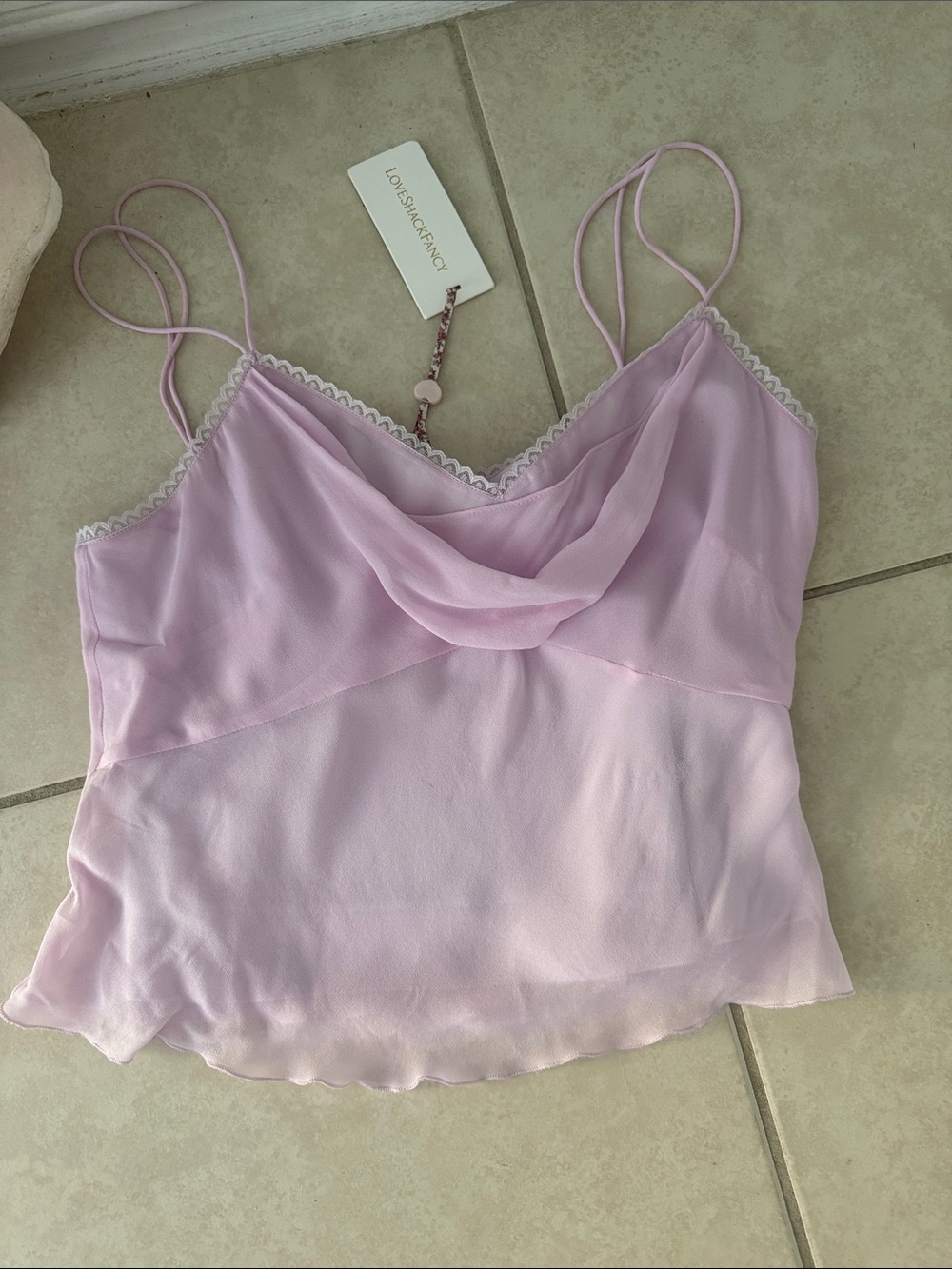 LoveShackFancy Pale Lavender Sheer Silk Cami